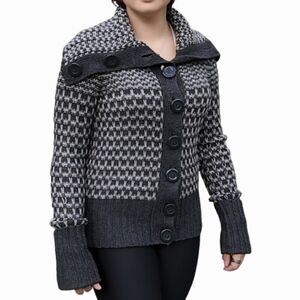 Knit Button-down Grey Wool Cashmere Sweater (S)